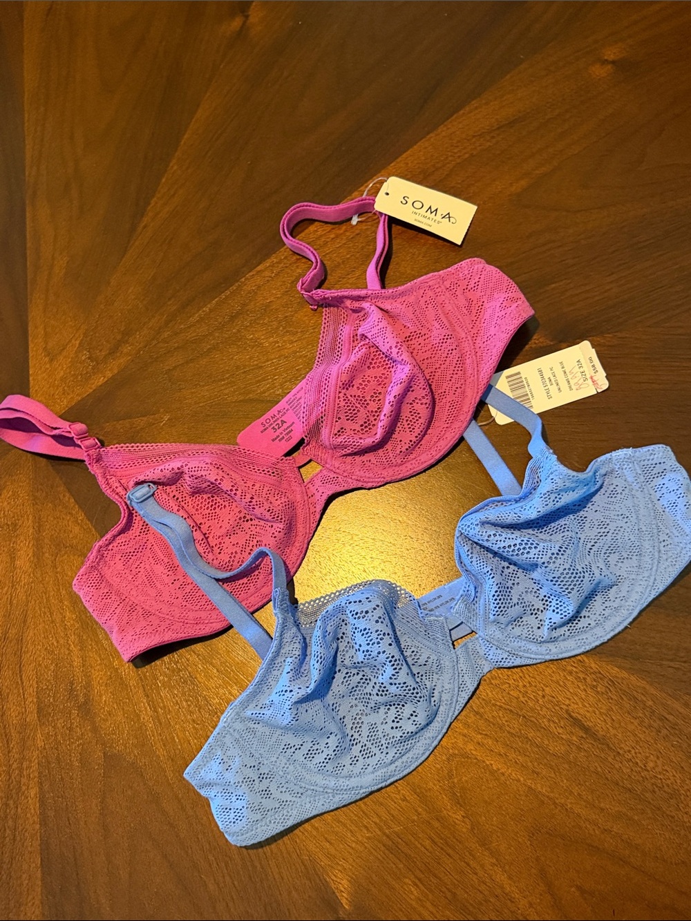 Soma Pink and Blue Lace Underwire Bras Duo 32A